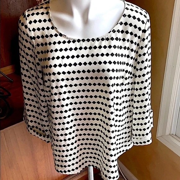 L BRIXON IVY SCOOP NECK  BLACK & CREAM PULL OVER BLOUSE 3/4 LOOSE Sleeve… - Picture 10 of 13